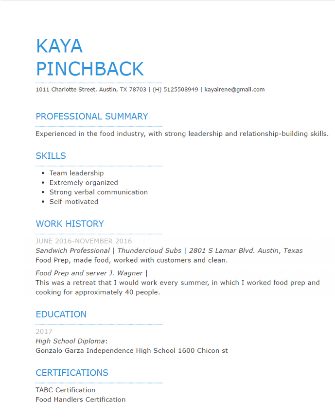 Resume/Certificate page - Kaya Pinchback - graduate portfolio